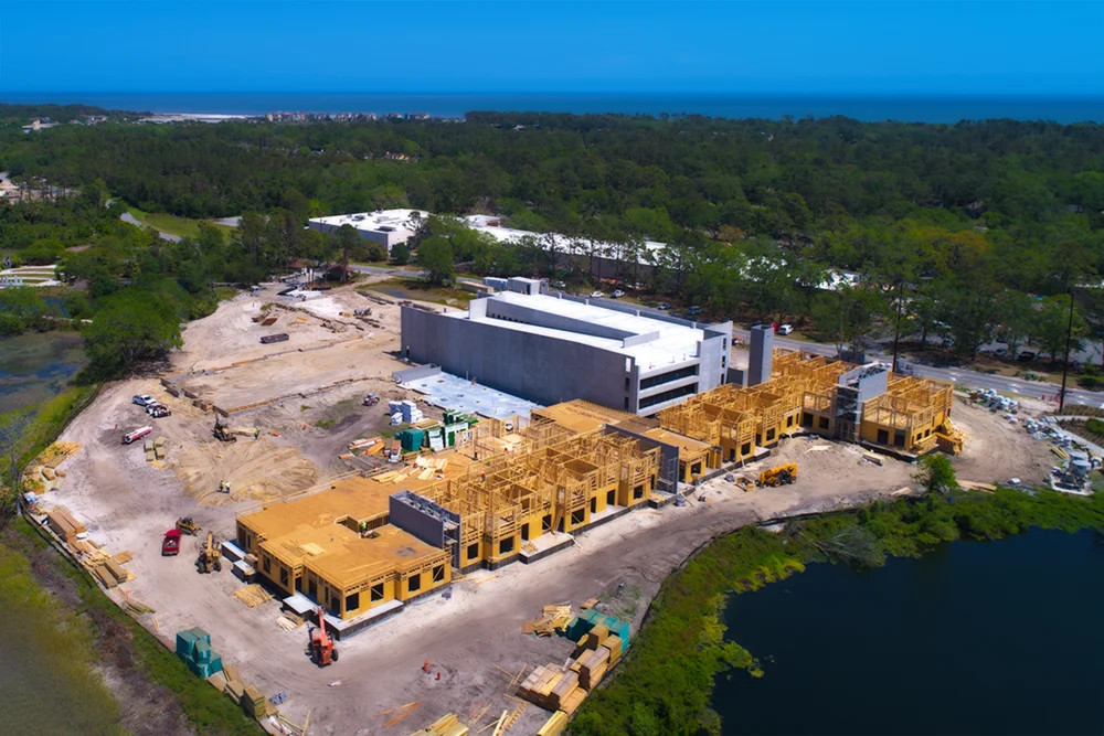 Aerial photography view of a new condominium complex under construction