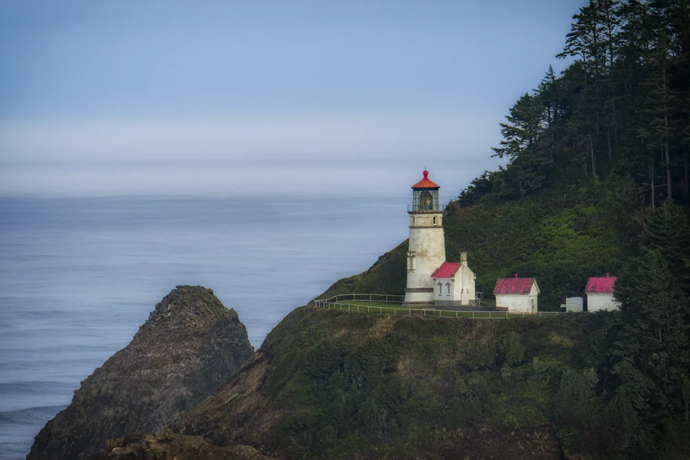 A landscape view of the Heceta Head lighthouse near Florence, Oregon