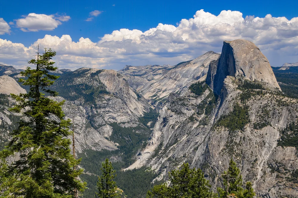 Classic landscape of the Half Dome mountain in Yosemite National Park